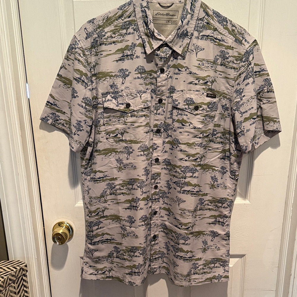 Eddie Bauer Gray and Green Patterned Shirt